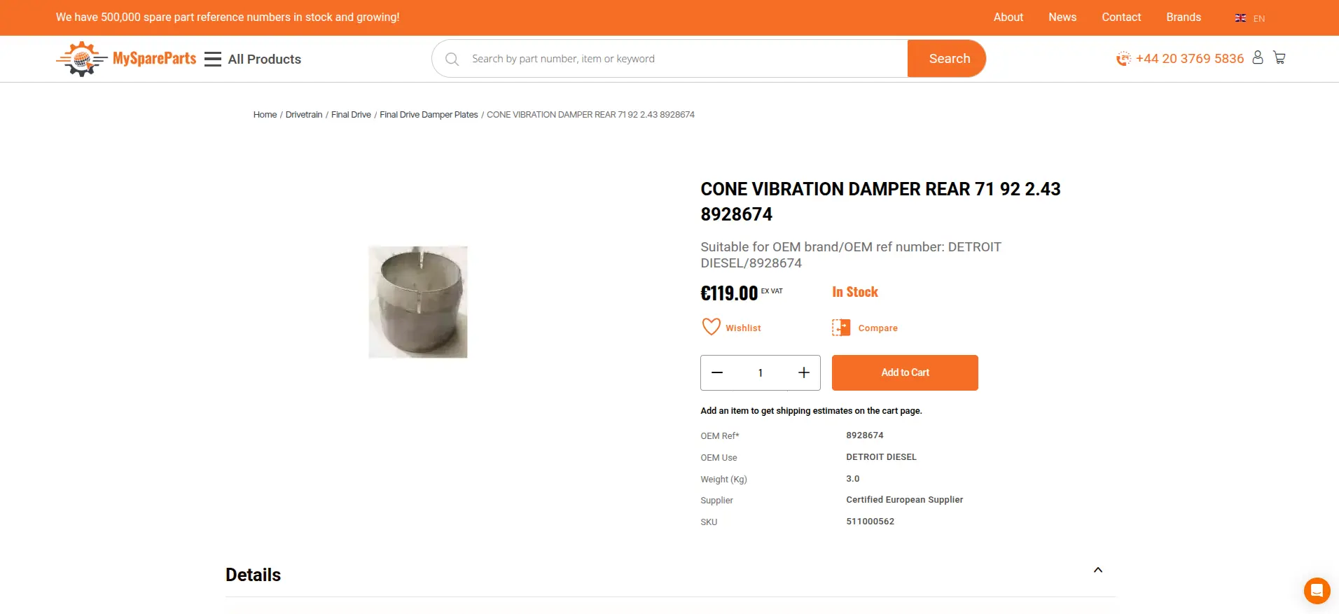 MySpareParts Product Page